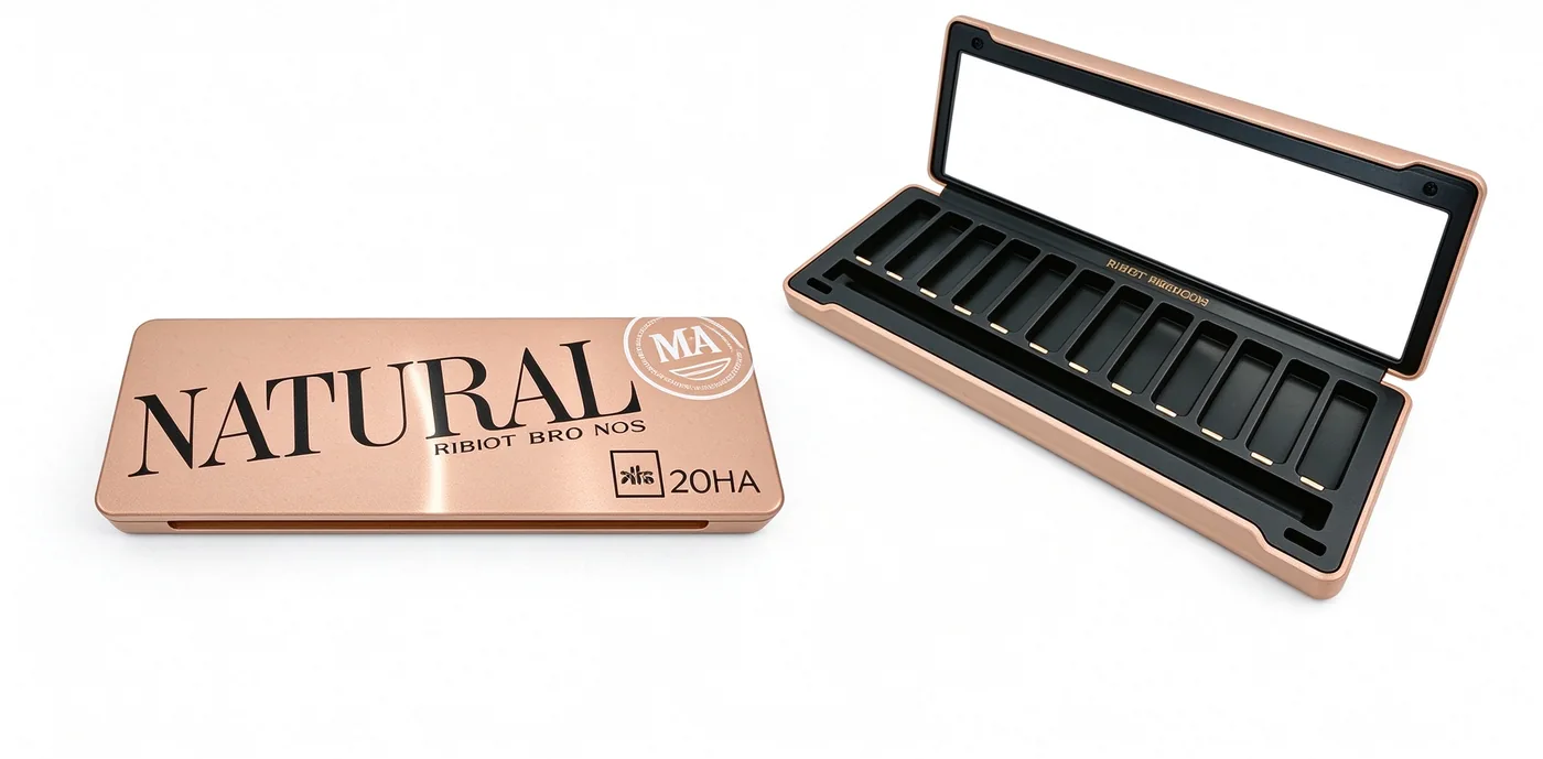 Printed eyeshadow palette tin with mirror and fitted insert