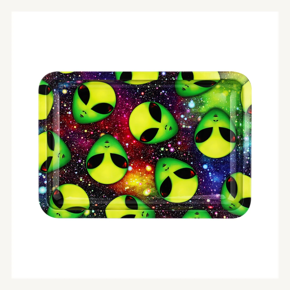 Alien-Print Rectangular Metal Tray