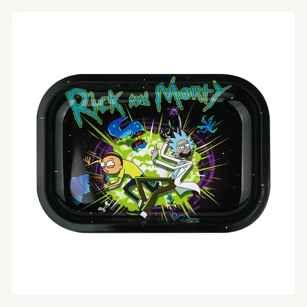 Black Illustrated Rectangular Metal Tray