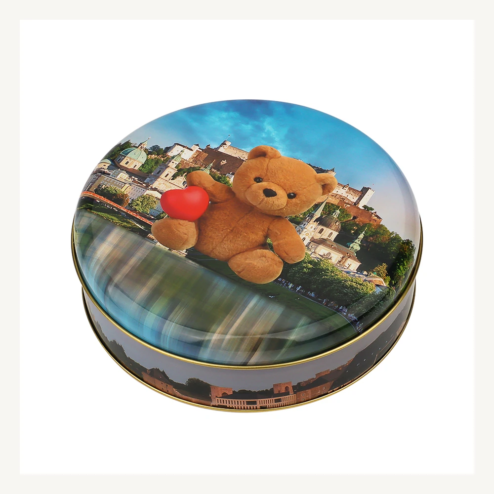 Blue Scenic Teddy Round Tin