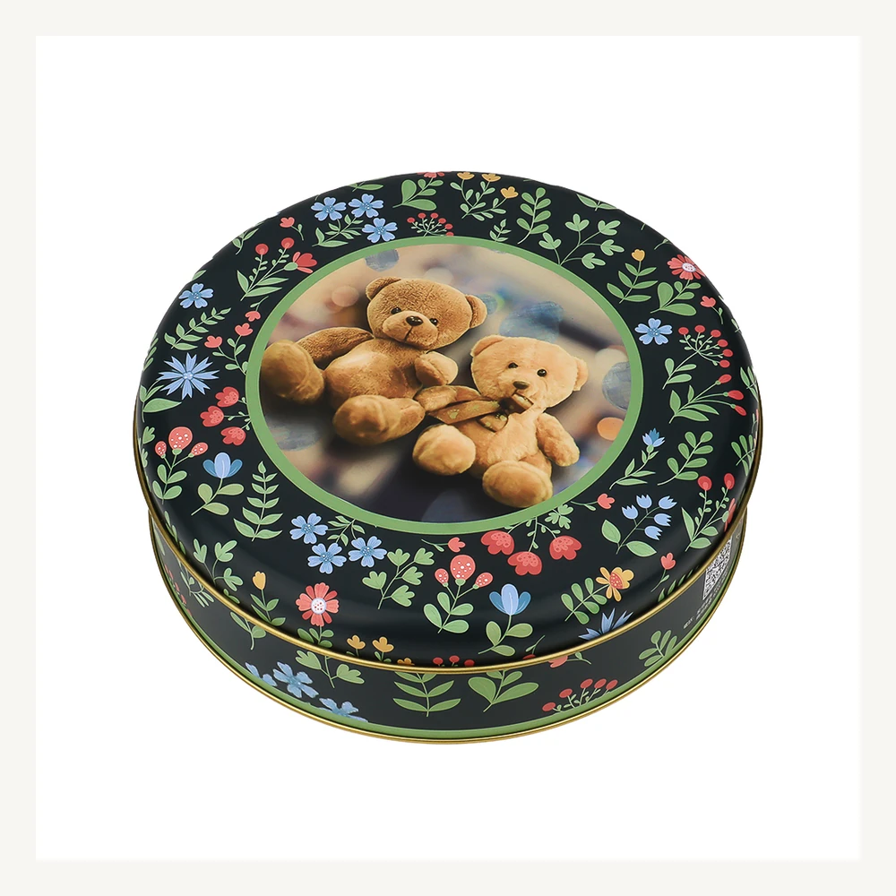 Floral Teddy Round Cookie Tin
