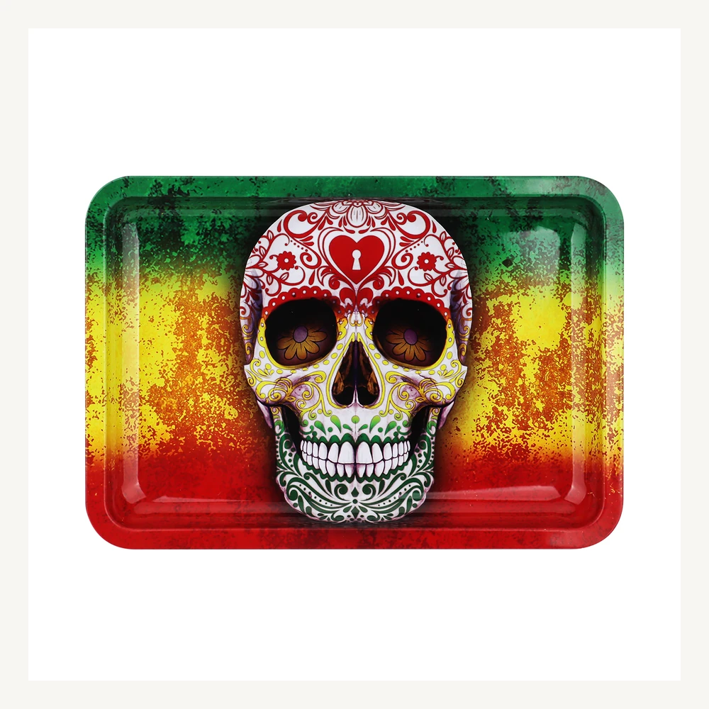 Skull-Print Rectangular Metal Tray