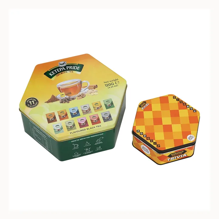 Custom Large Hexagonal Tea & Black Sesame Gift Tin by Baoyue