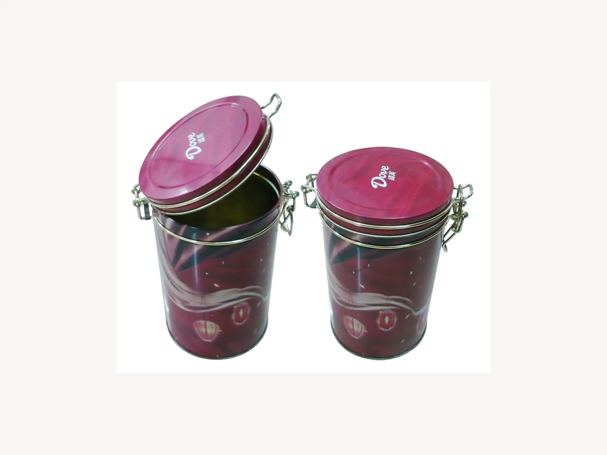 Round Wire-Clamp Tin Canister for Coffee