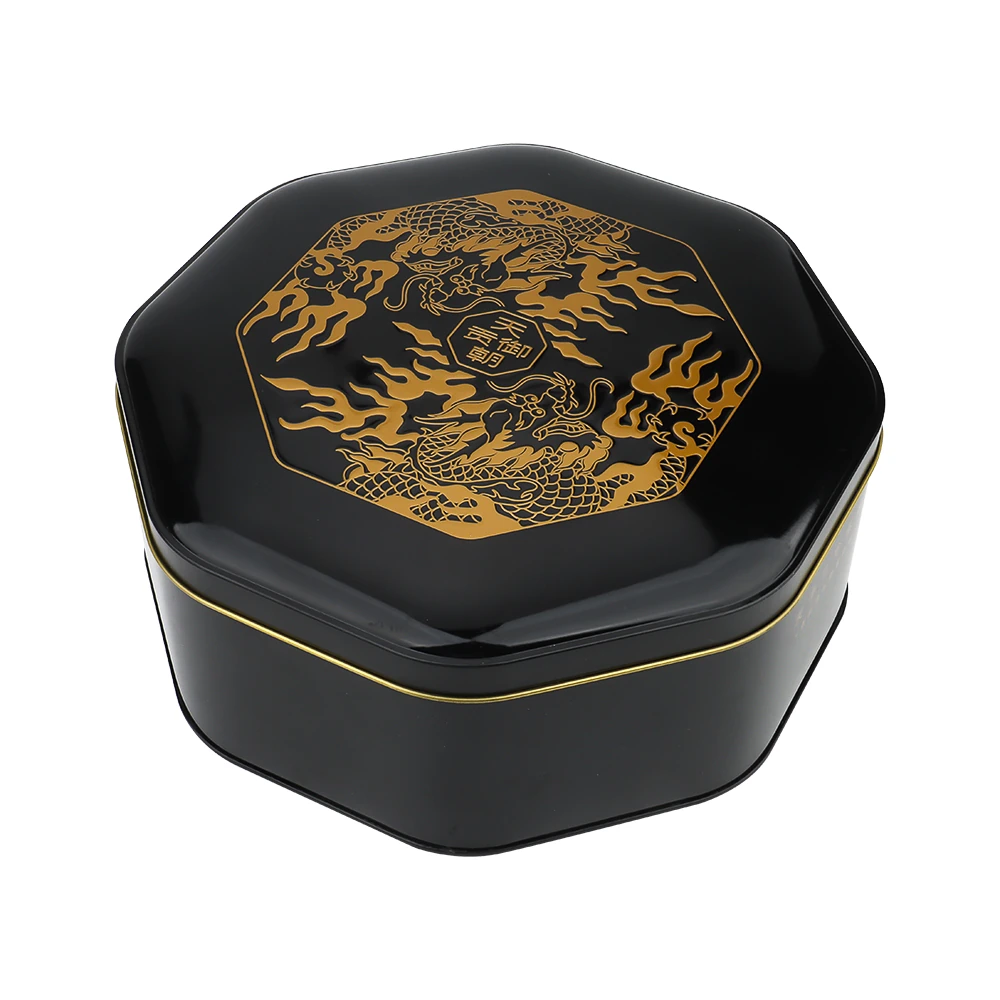 Black-and-Gold Octagonal Tin for Premium Tea & Gifts