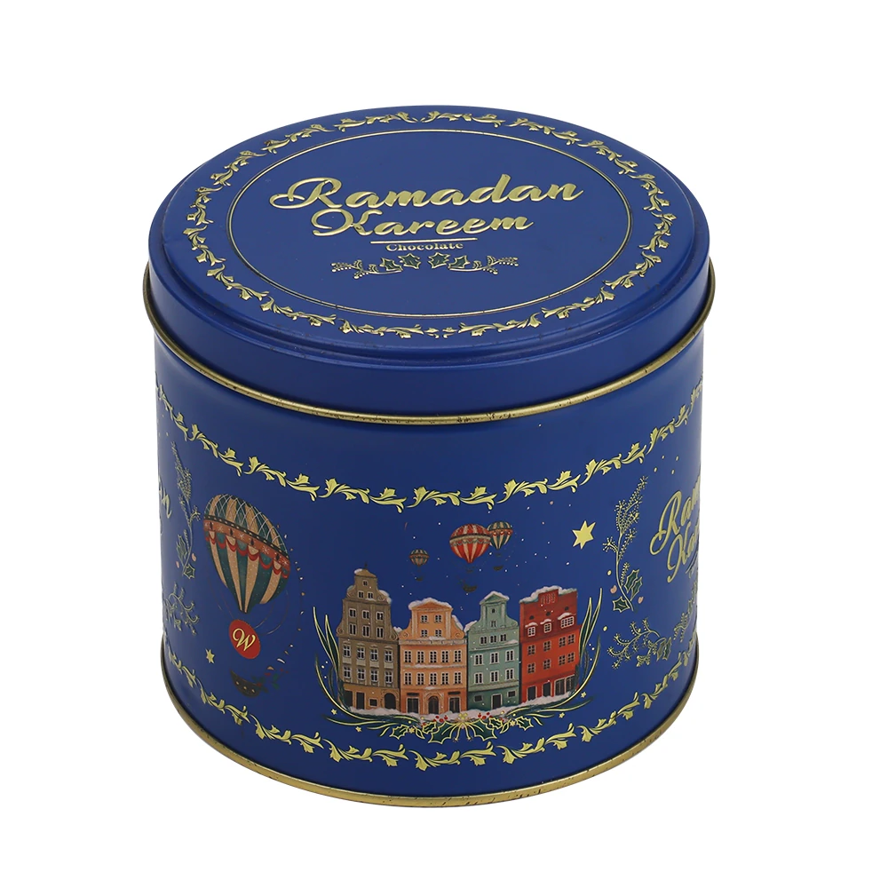 Blue Illustrated Round Canister for Cookies & Gifts