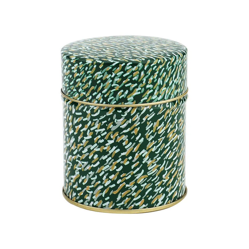 Green Patterned Round Canister for Tea & Dry Products