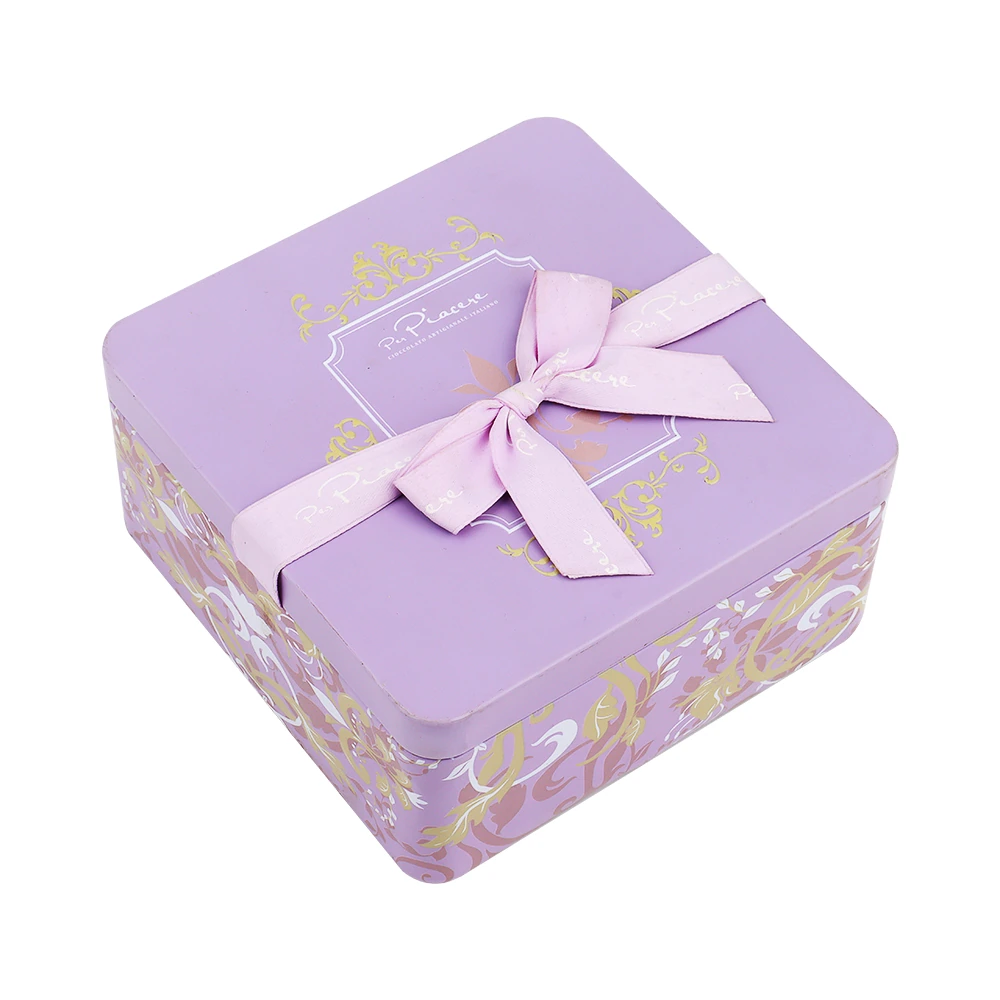 Lavender Ribbon-Style Square Tin for Gift Collections