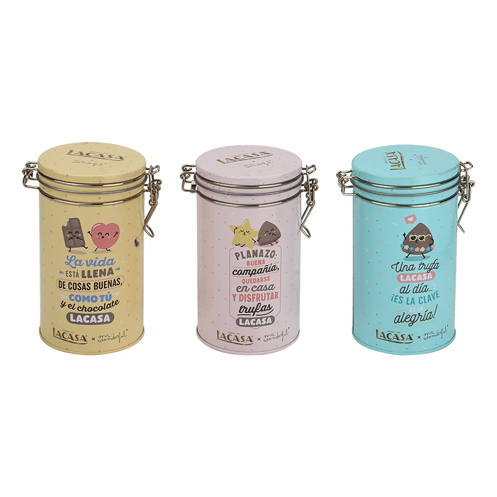 Pastel Printed Clamp-Lid Tin Set for Tea & Coffee