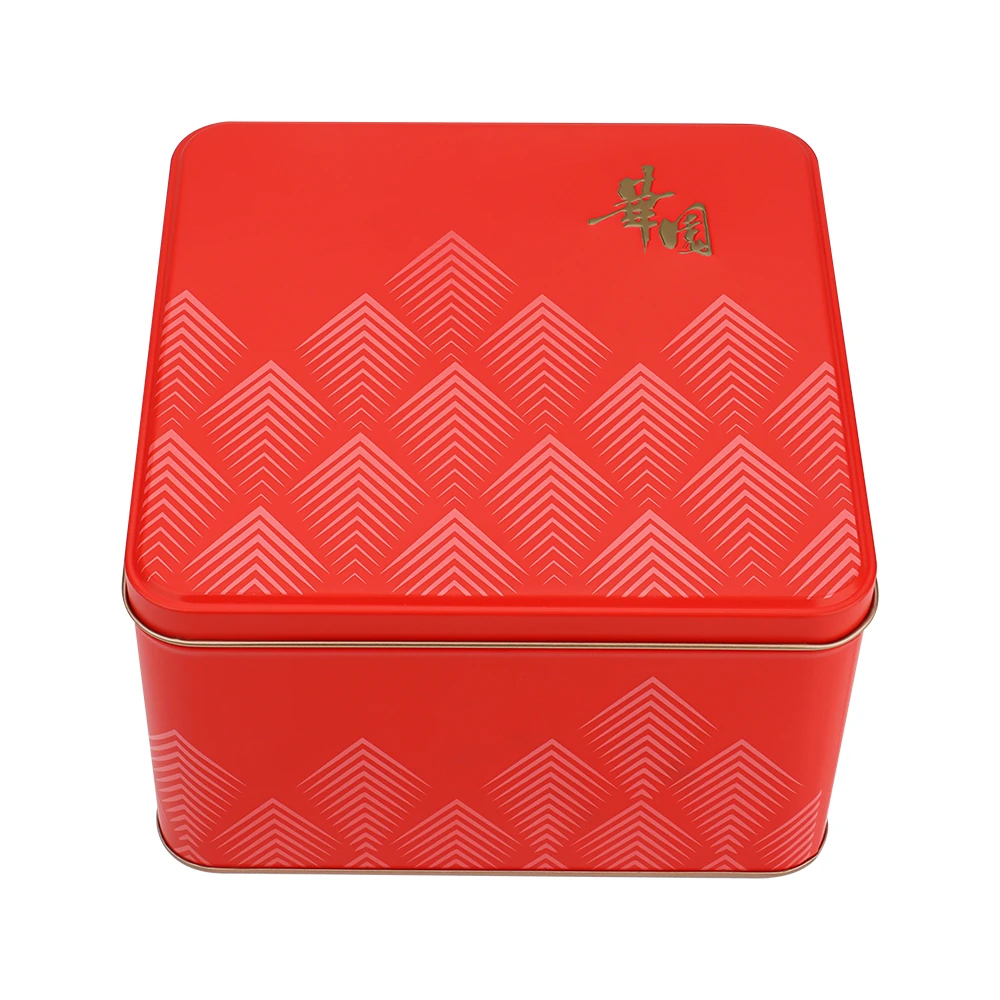 Embossed Red Square Tin for Festive Gift Packaging