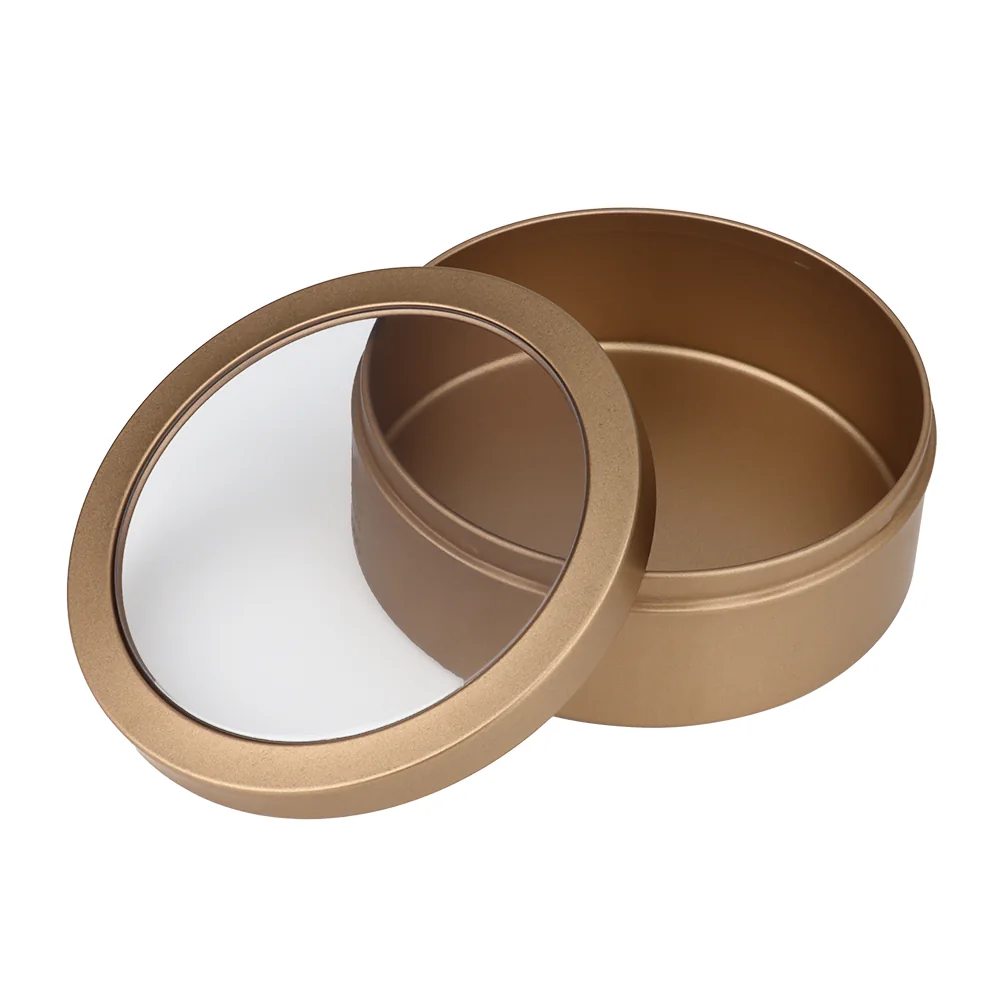 Round tin with clear window lid by Baoyue
