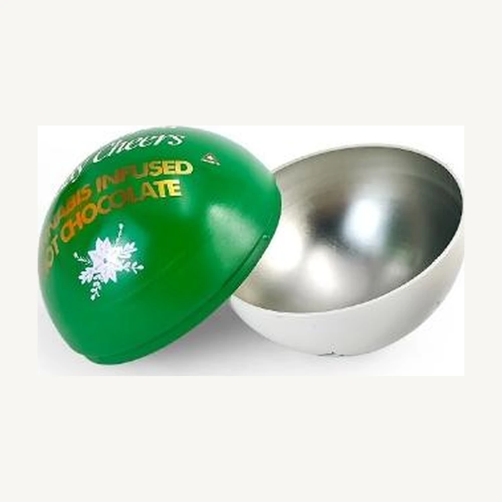 Green Christmas Bauble Tin — open view