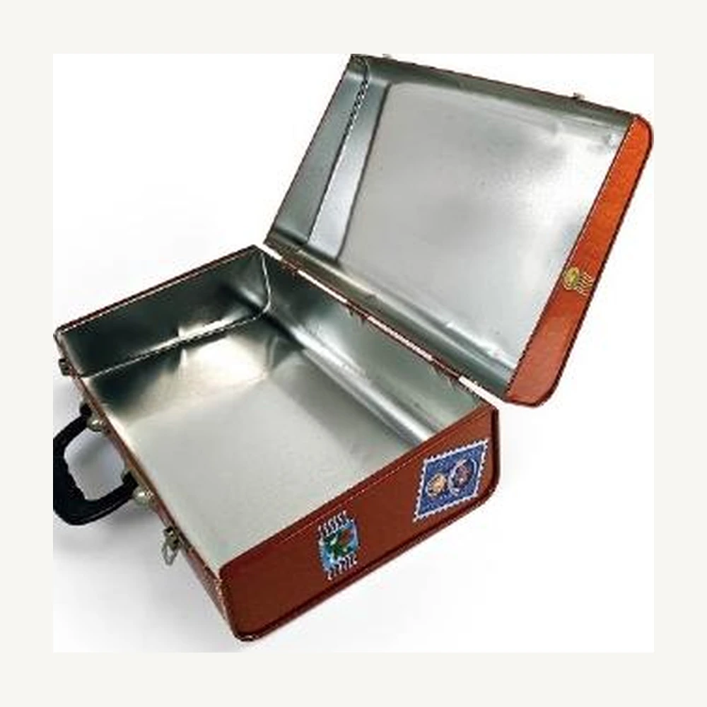 Santa Christmas Suitcase Gift Tin — open view