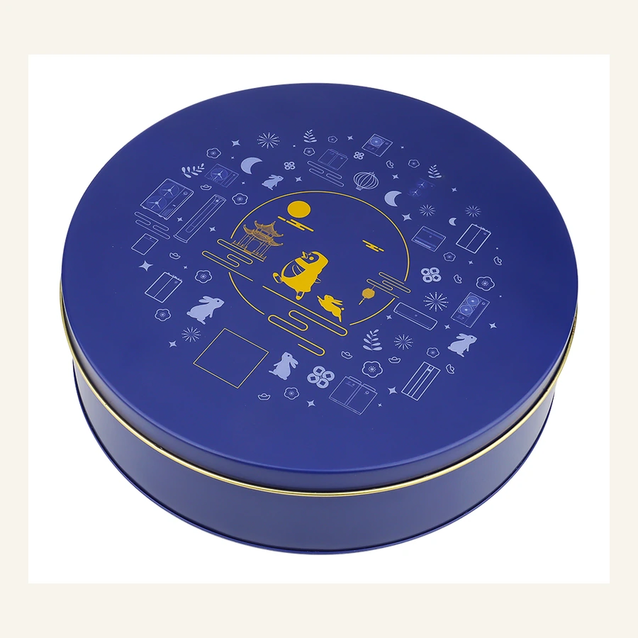 Deep blue round bakery gift tin