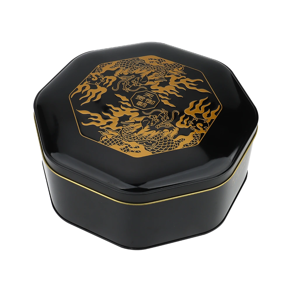 Black-and-Gold Octagonal Tin for Premium Tea & Gifts