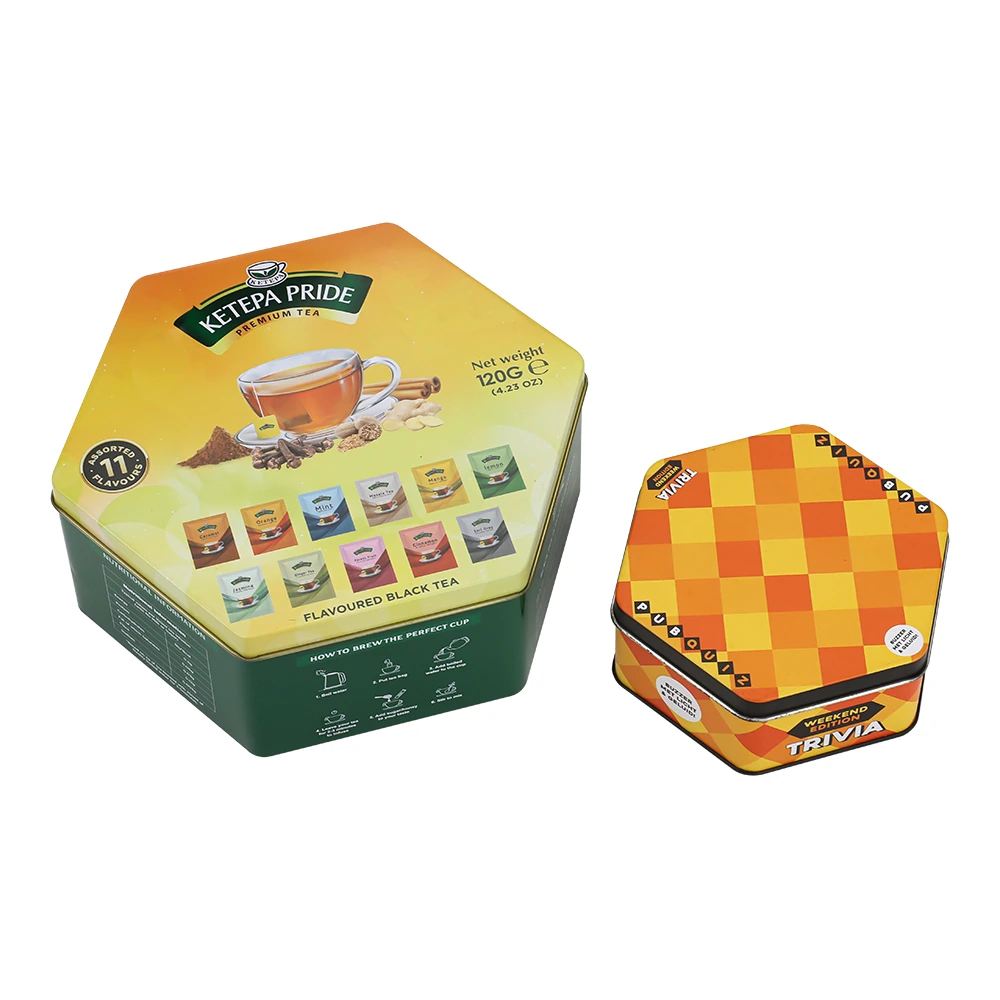 Custom Large Hexagonal Tea & Black Sesame Gift Tin