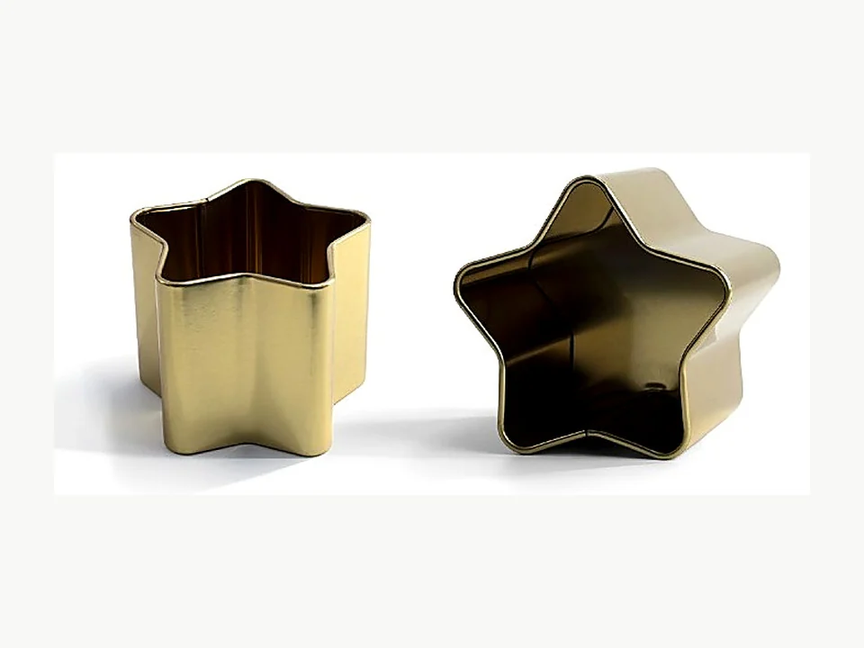 Gold star-shaped premium gift tin reference